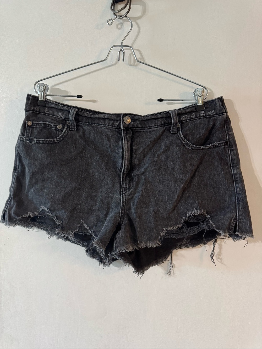 aerie Black Distressed Denim Cutoff Shorts